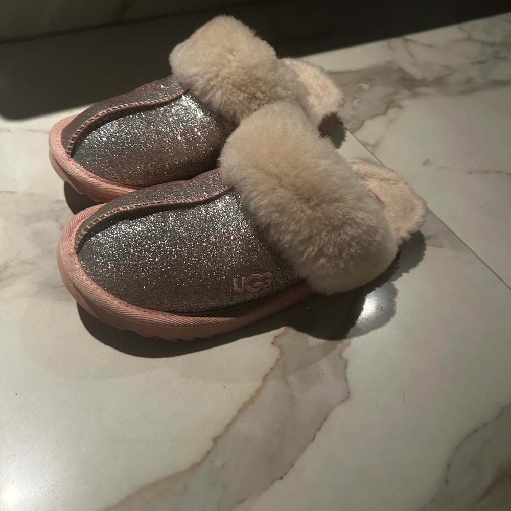 UGG Cozy Pink and Cream Slippers with Fluffy Trim